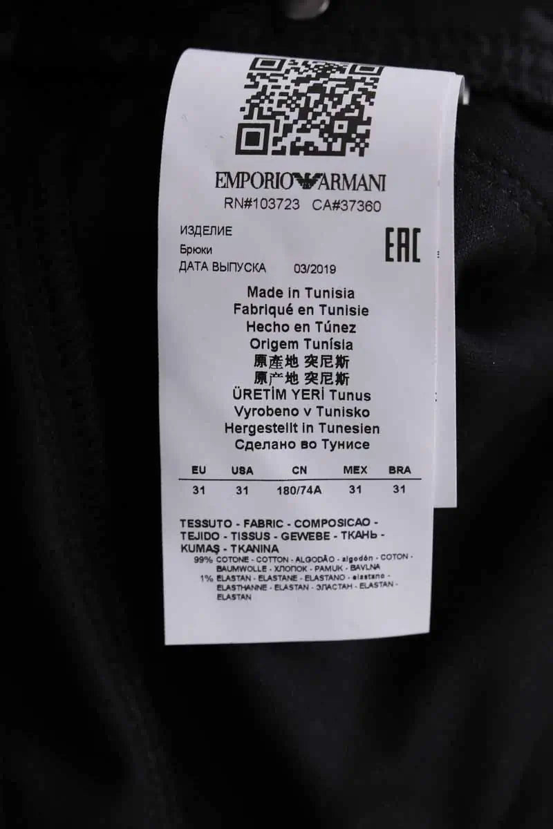 Pantalon droit Emporio Armani Noir en Velours