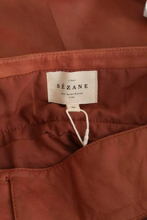 Pantalon droit Sézane Camel en Cuir