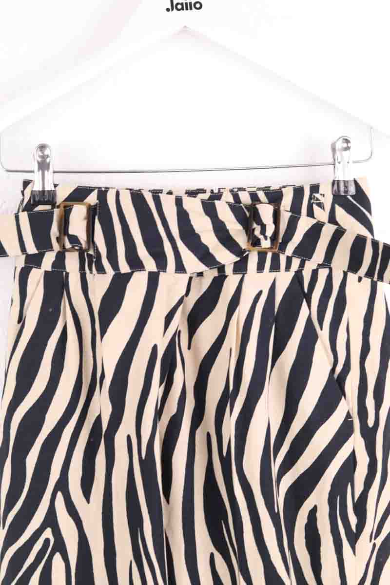 Pantalon droit Sézane Francky zebre Ecru en Lin
