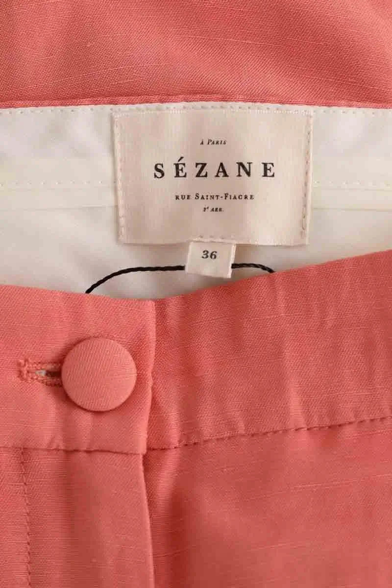 Pantalon droit Sézane Rose en Lin
