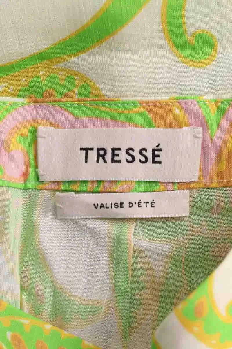 Pantalon droit Tresse Vert en Lin