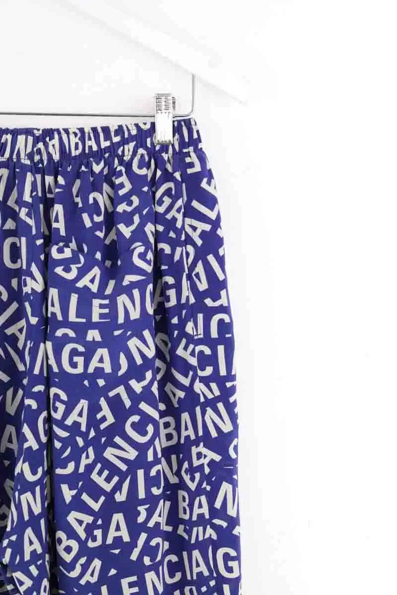 Pantalon large Balenciaga Bleu en Soie
