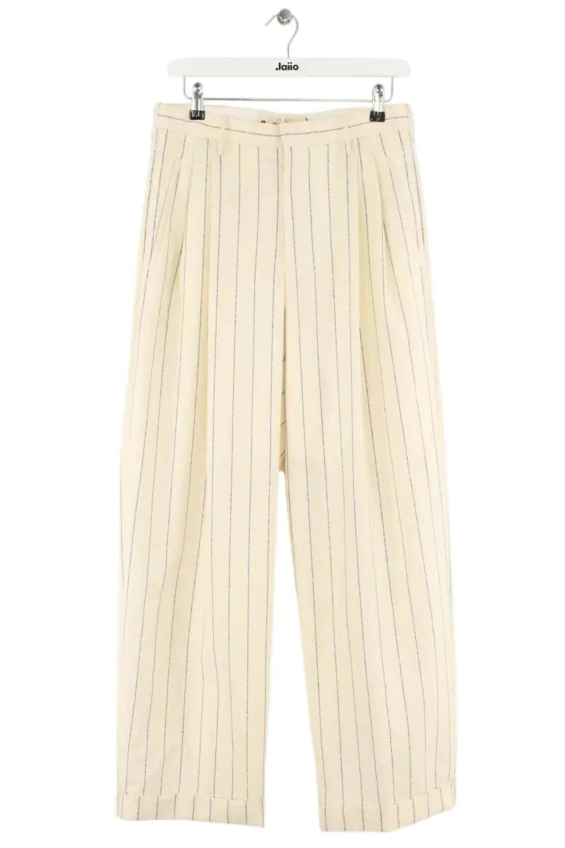 Pantalon large Marni Pin stripe wool fresco Ecru en Laine, taille XS - Seconde Main