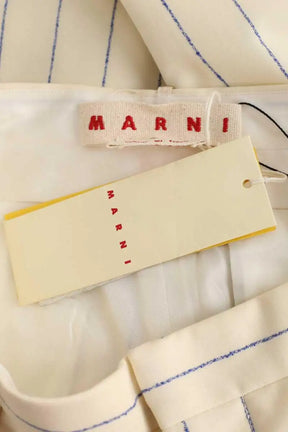 Pantalon large Marni Pin stripe wool fresco Ecru en Laine