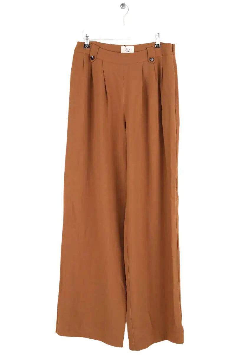 Pantalon large Sézane Marron en Synthétique, taille L - Seconde Main