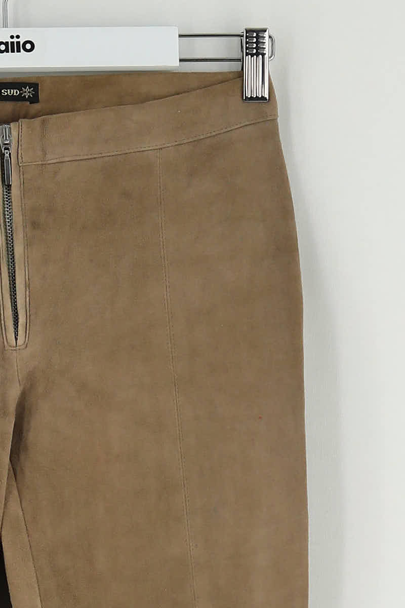 Pantalon slim Plein Sud Marron en Cuir