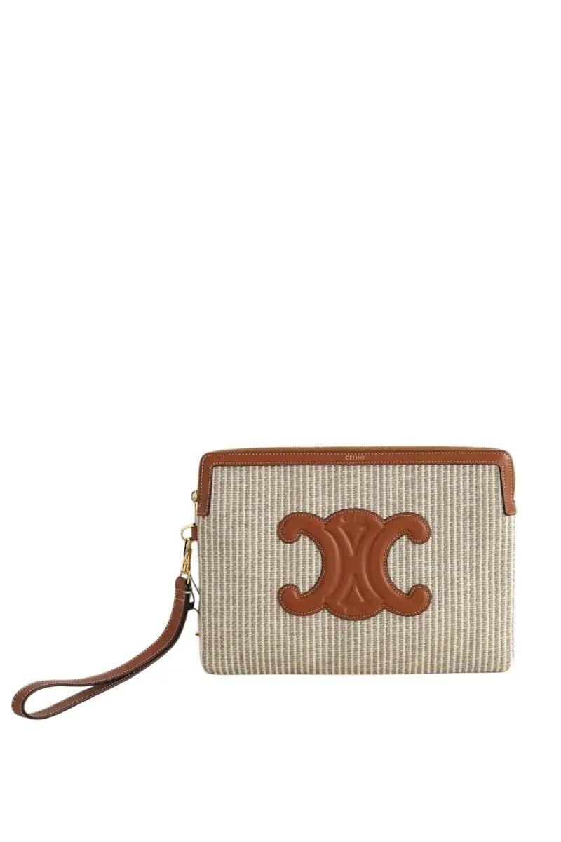 Pochette Celine Triomphe en toile Ecru en Cuir - Seconde Main