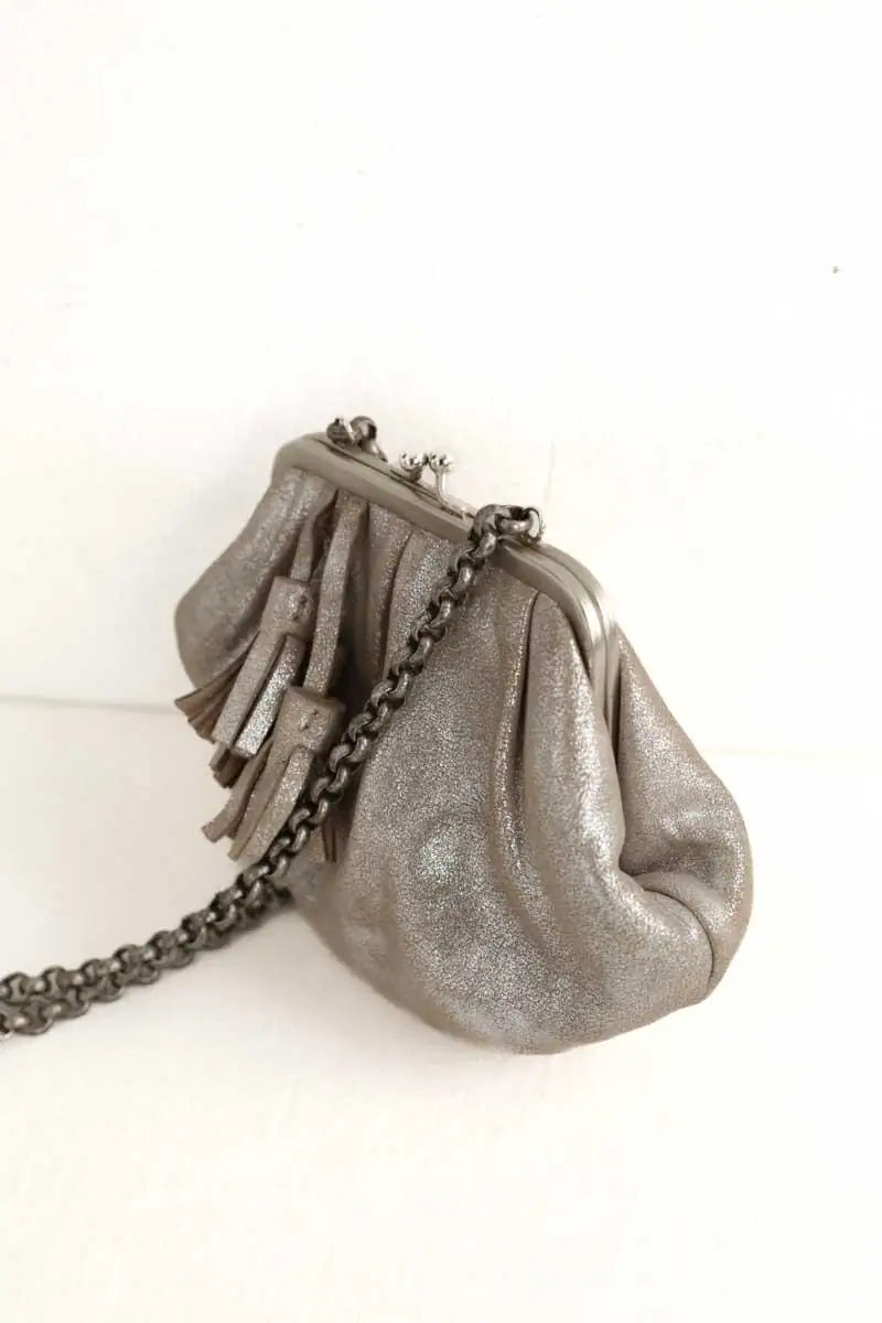 Pochette Paule Ka Argent en Cuir