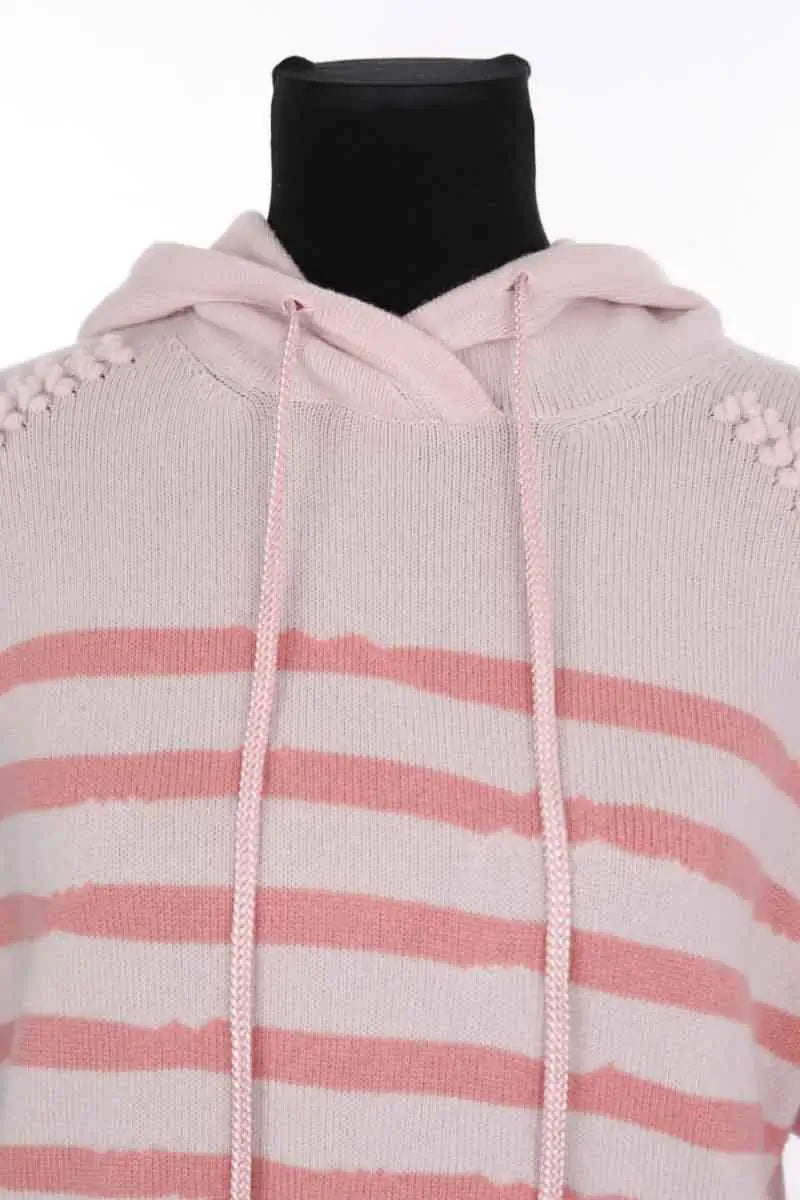 Pull Barrie Stripe hooded sweater Rose en Cachemire