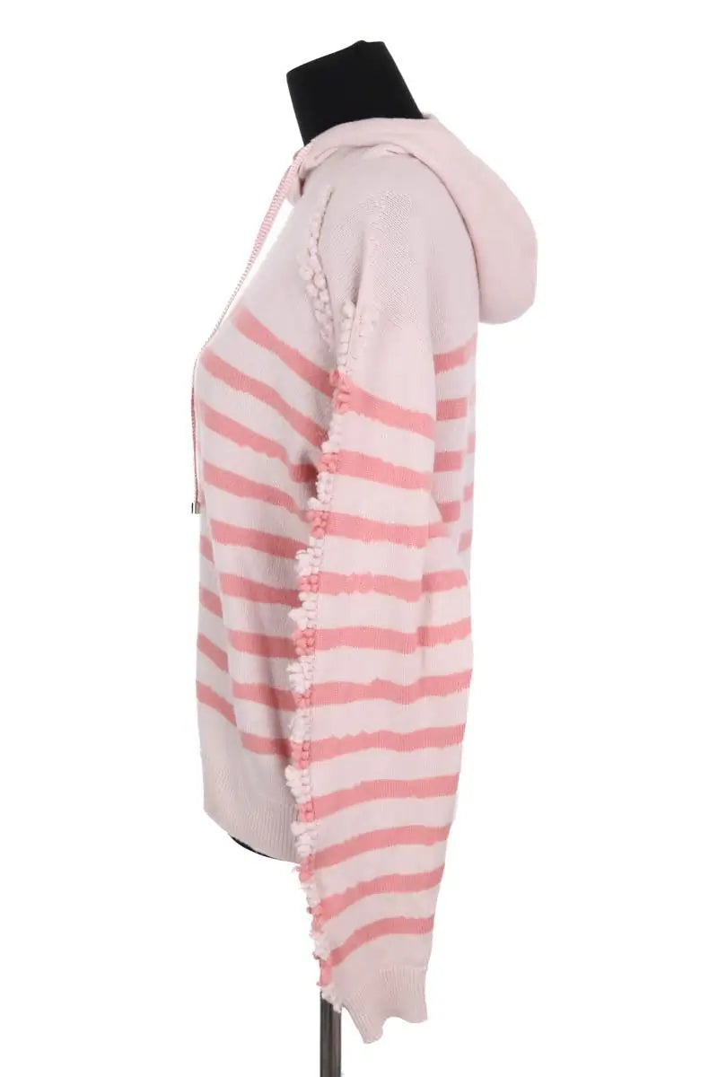 Pull Barrie Stripe hooded sweater Rose en Cachemire