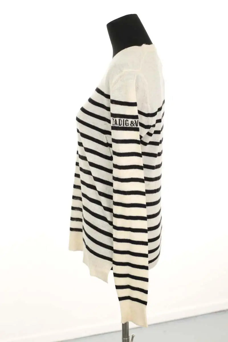 Pull Zadig & Voltaire Miss stripes flower Ecru en Cachemire
