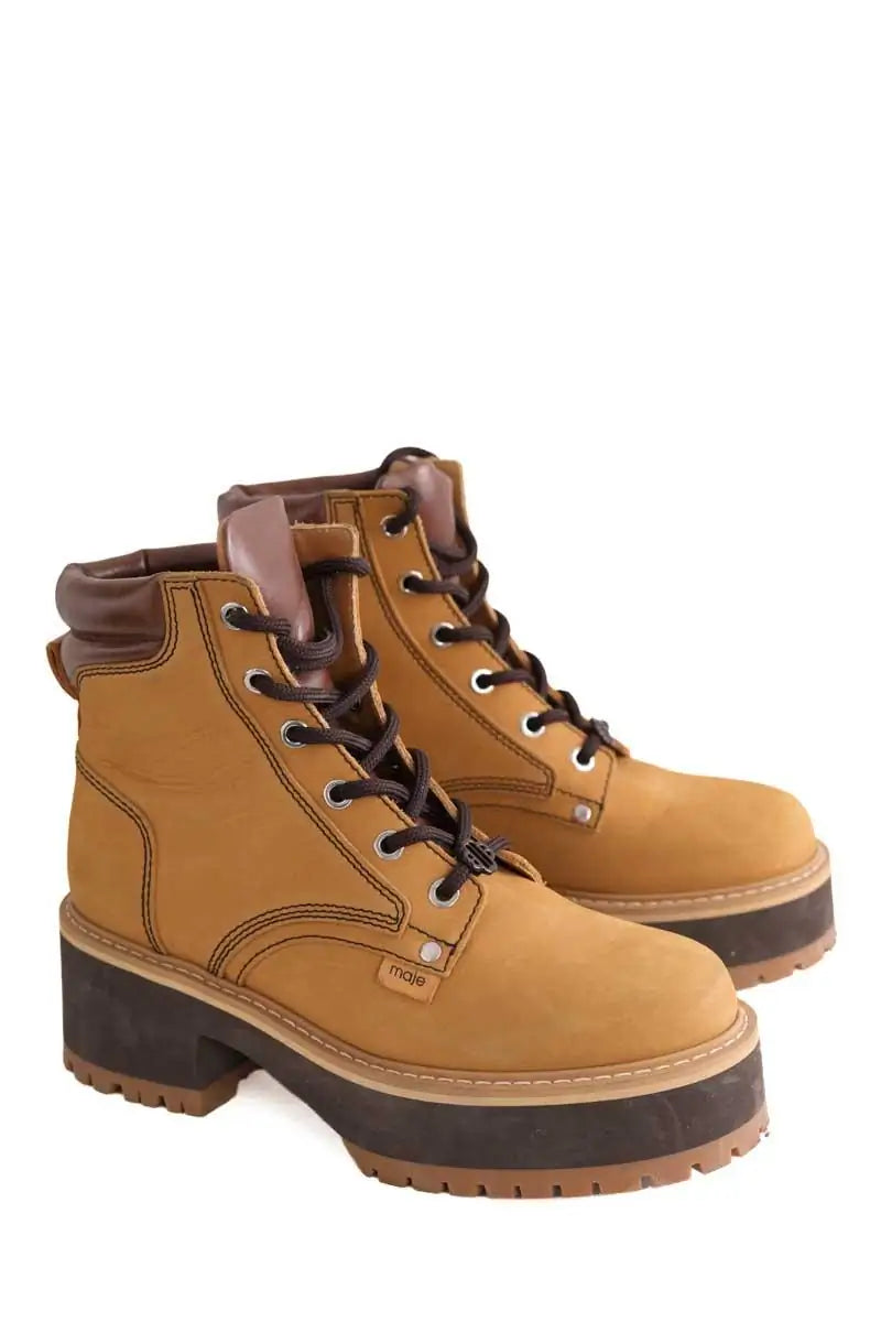 Boots à lacets Maje Camel en Daim