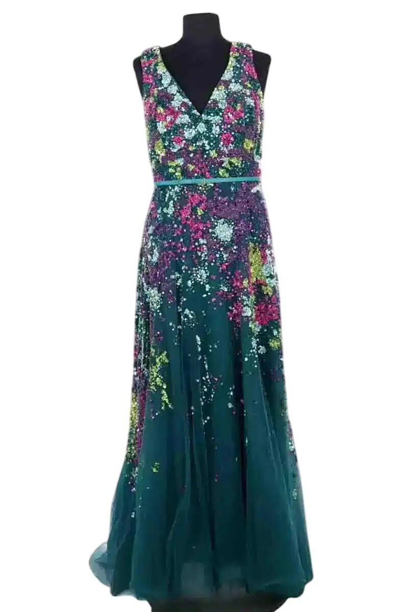 Robe Elie Saab Degraded beaded tulle gown Vert en Soie, taille M - Seconde Main