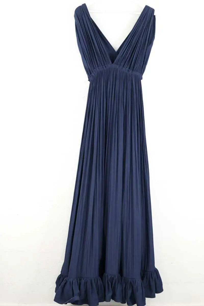 Robe Lanvin Robe longue à volant Marine en Soie