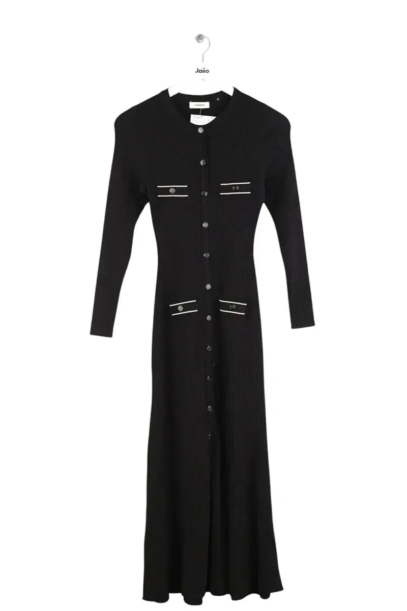 Robe Sandro Noir en Viscose, taille S - Seconde Main