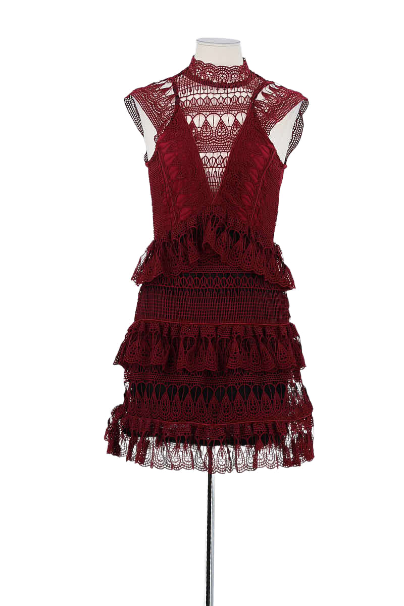 Robe Self-Portrait Bordeaux en Coton, taille S - Seconde Main
