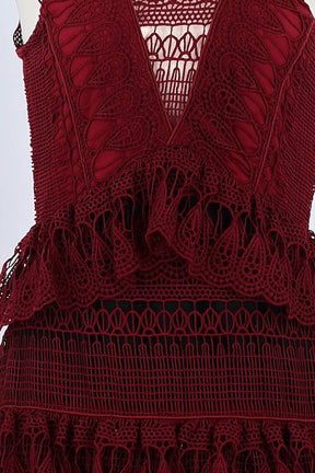 Robe Self-Portrait Bordeaux en Coton