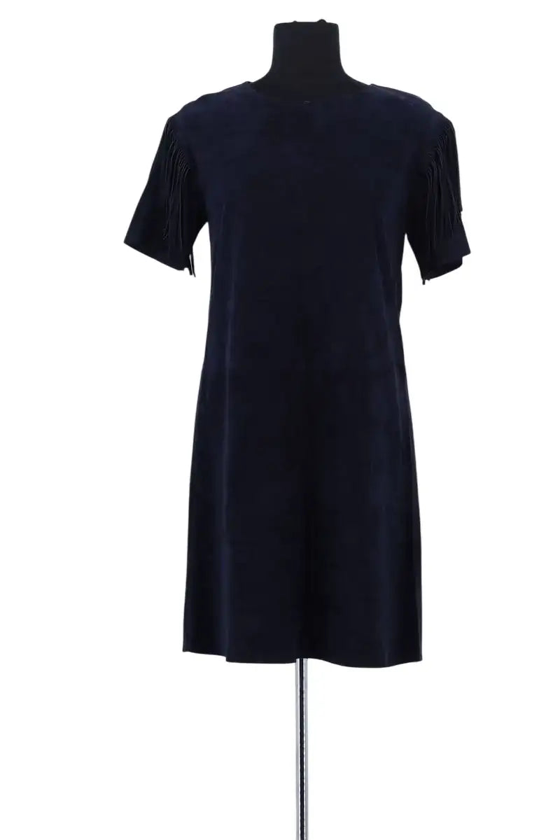 Robe Yves Salomon Bleu en Cuir, taille S - Seconde Main