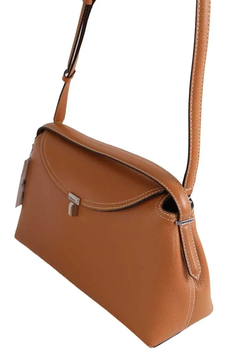 Sac porté épaule Toteme T-Lock Camel en Cuir