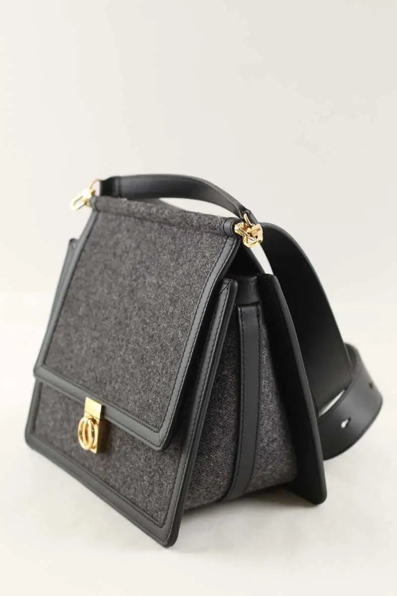 Sac à bandoulière Polène Numero Sept Anthracite en Cuir de veau façon poney