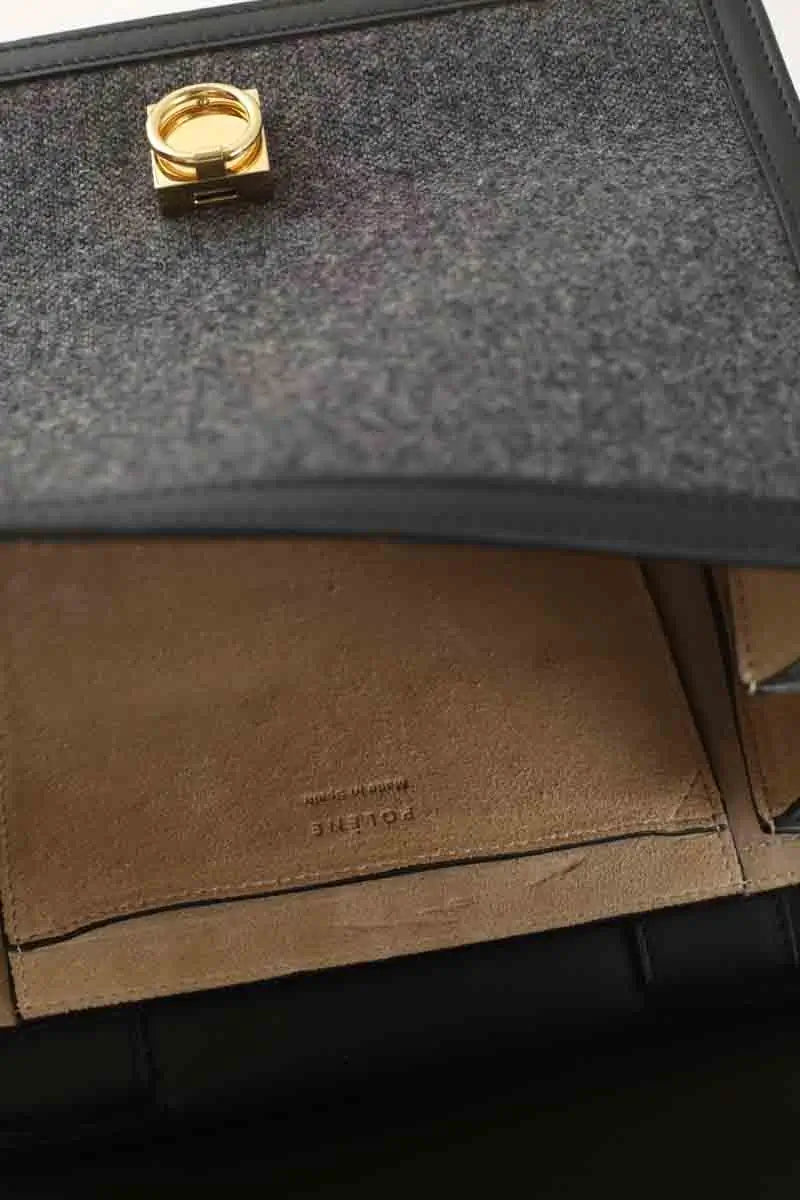 Sac à bandoulière Polène Numero Sept Anthracite en Cuir de veau façon poney