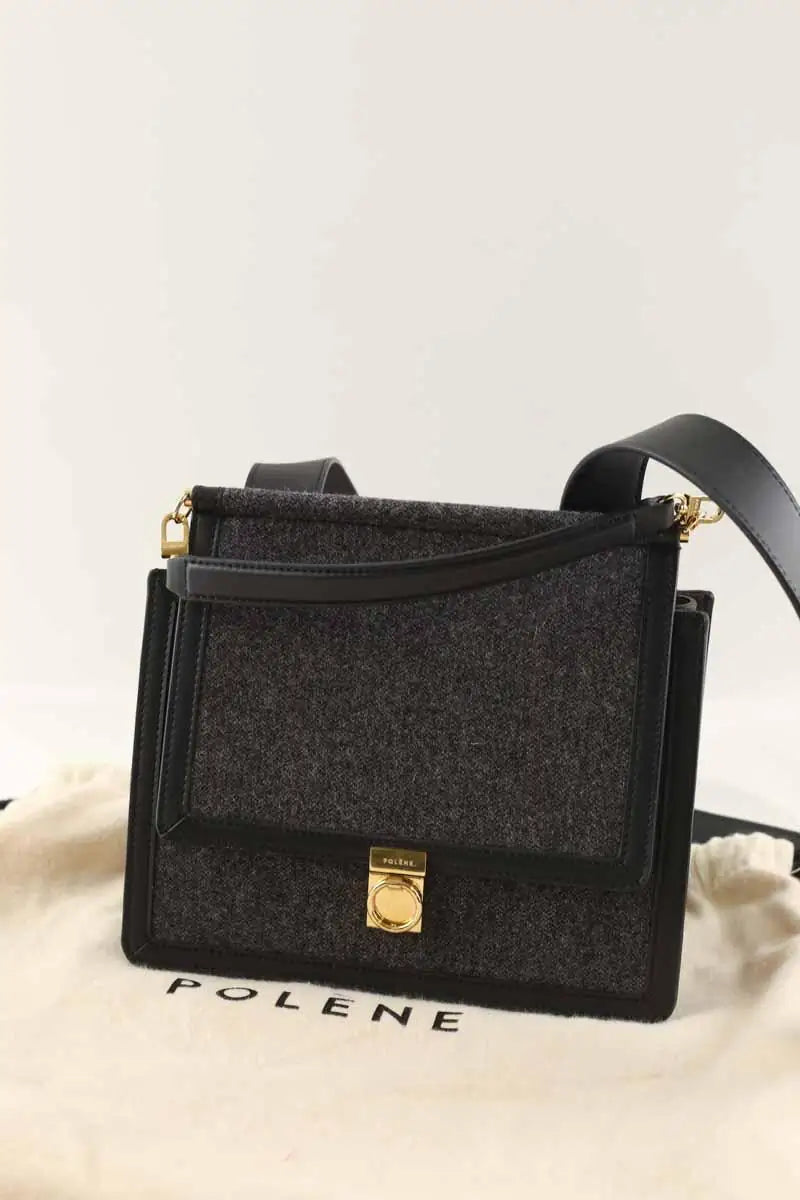 Sac à bandoulière Polène Numero Sept Anthracite en Cuir de veau façon poney