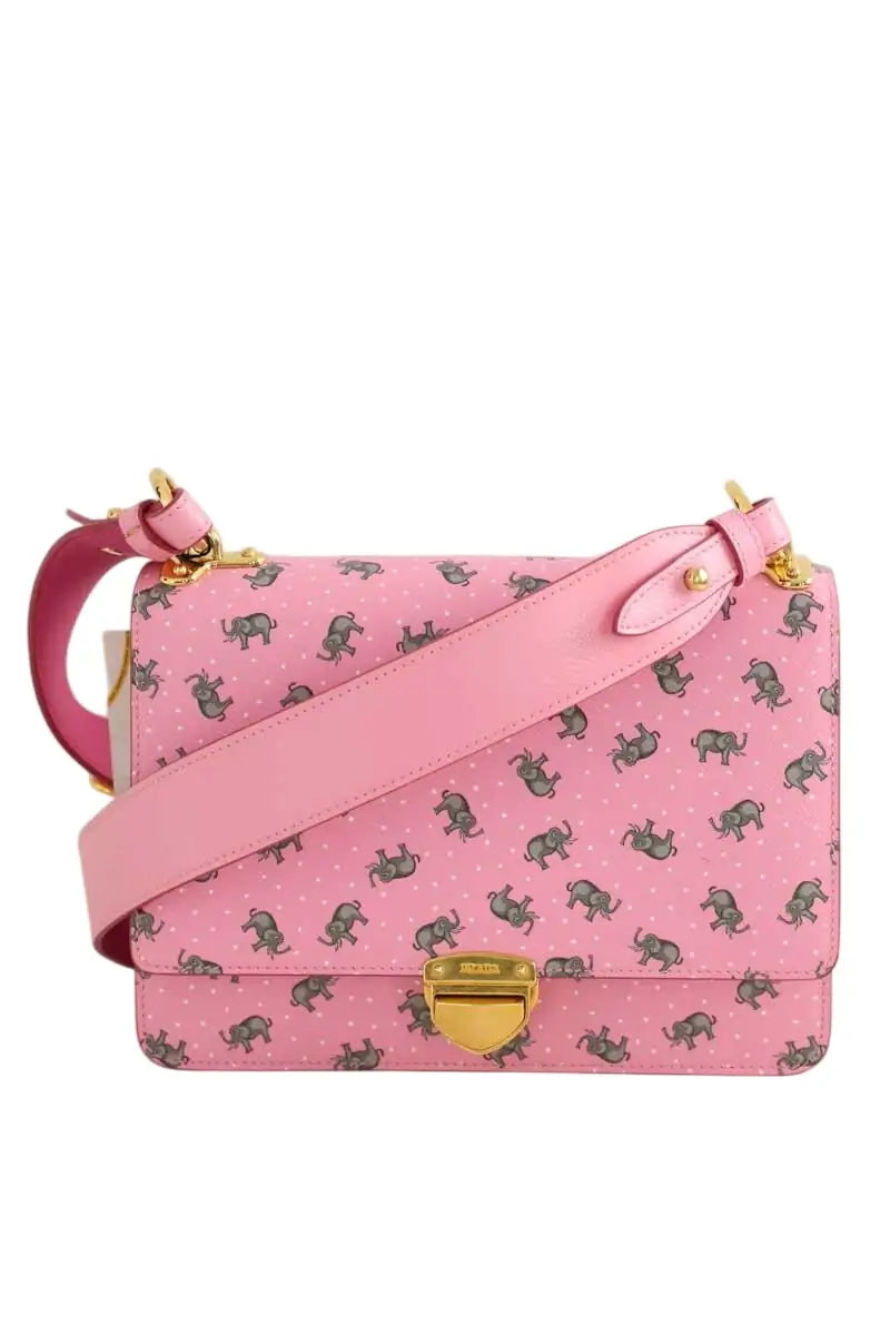 Sac à bandoulière Prada Saffiano à imprimé éléphant Rose en Cuir - Seconde Main