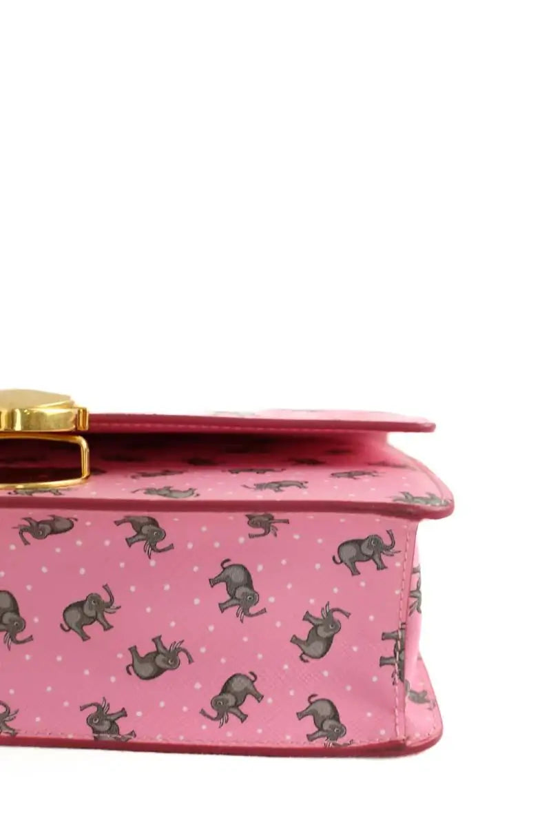Sac à bandoulière Prada Saffiano à imprimé éléphant Rose en Cuir