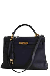 Sac à main Hermès Kelly 32 Bleu en Cuir - Seconde Main