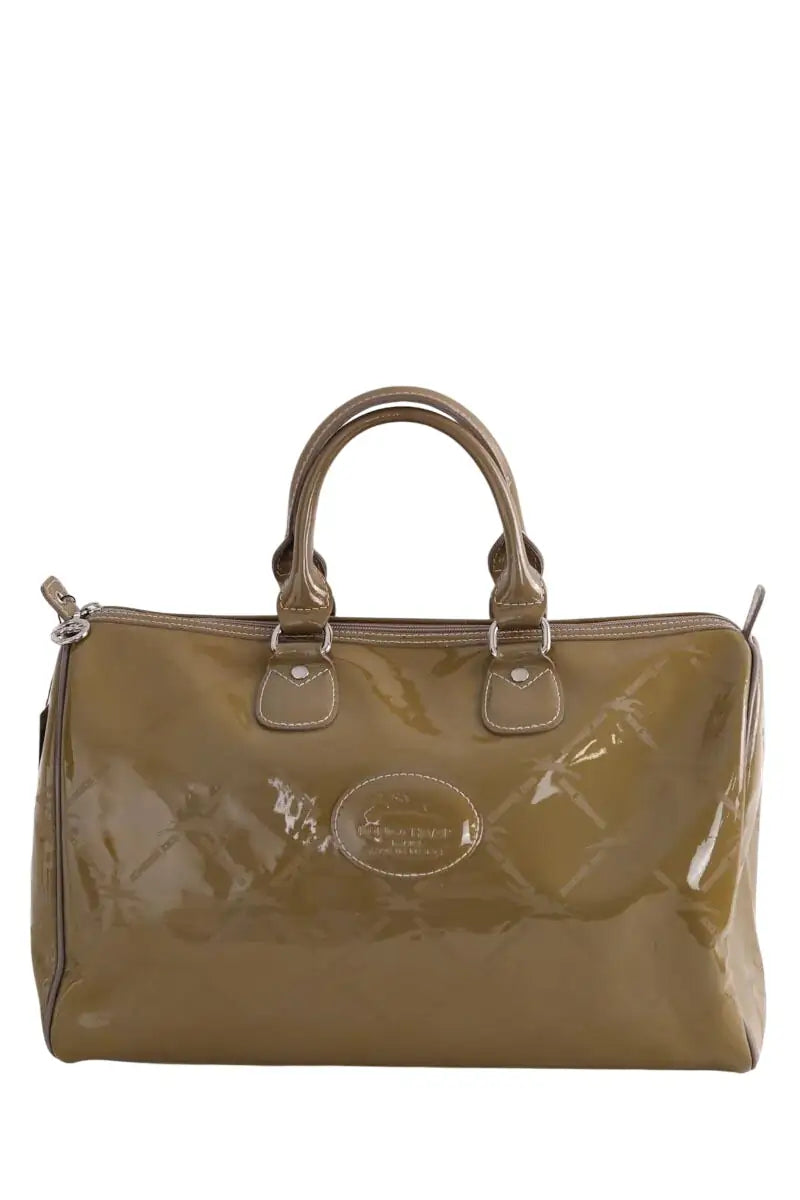 Sac à main Longchamp Paris boston coloris taupe imprimé sigle longchamps monochrome Kaki en Cuir verni - Seconde Main