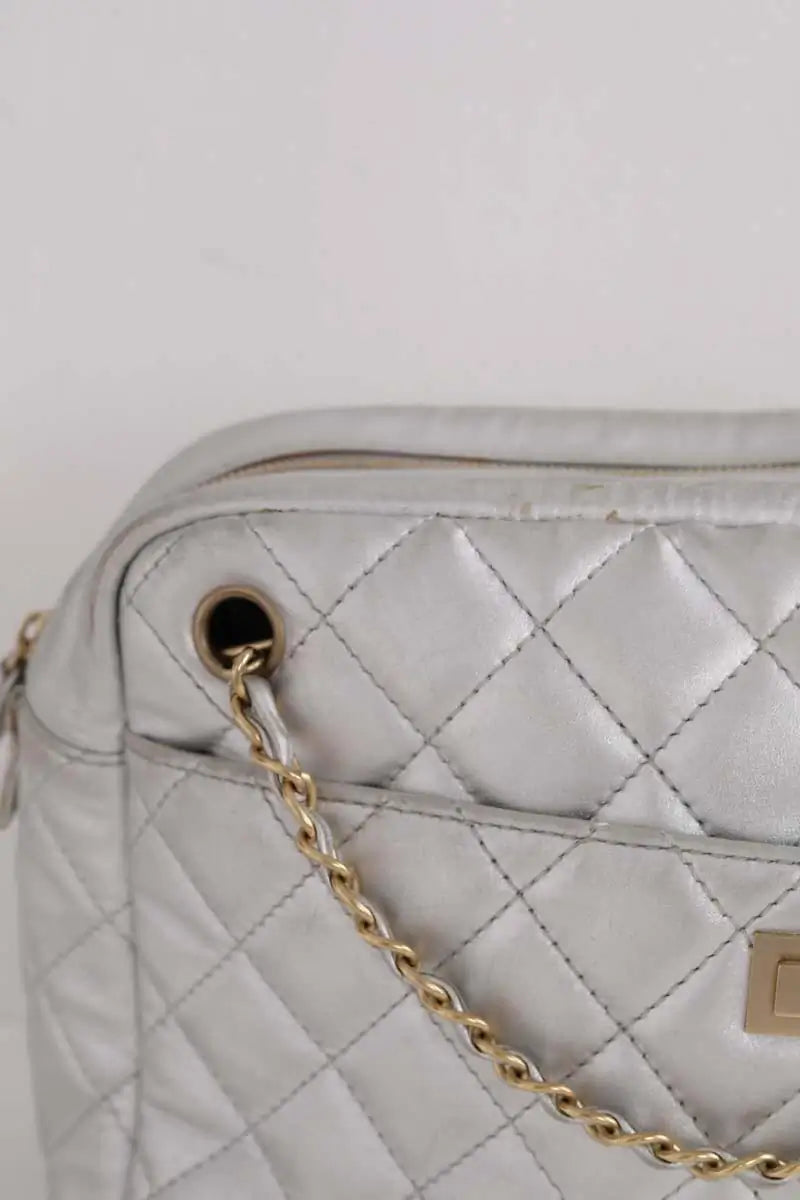 Sac porté épaule Chanel Camera Argent en Cuir