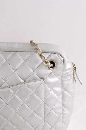 Sac porté épaule Chanel Camera Argent en Cuir