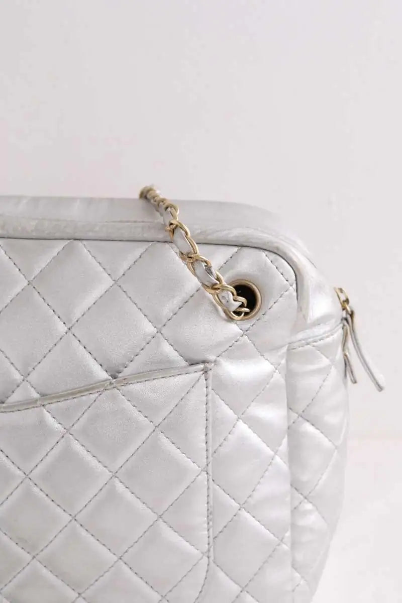 Sac porté épaule Chanel Camera Argent en Cuir