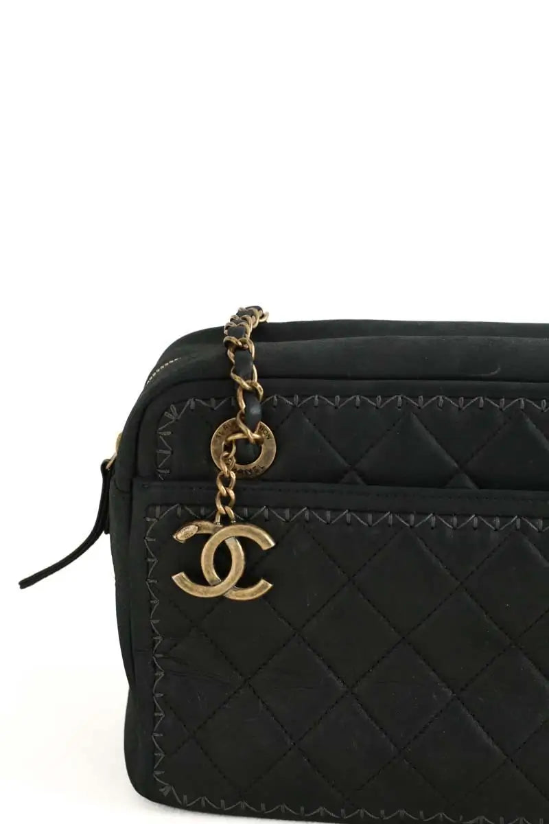 Sac porté épaule Chanel Stitched camera bag Graublau Noir en Cuir