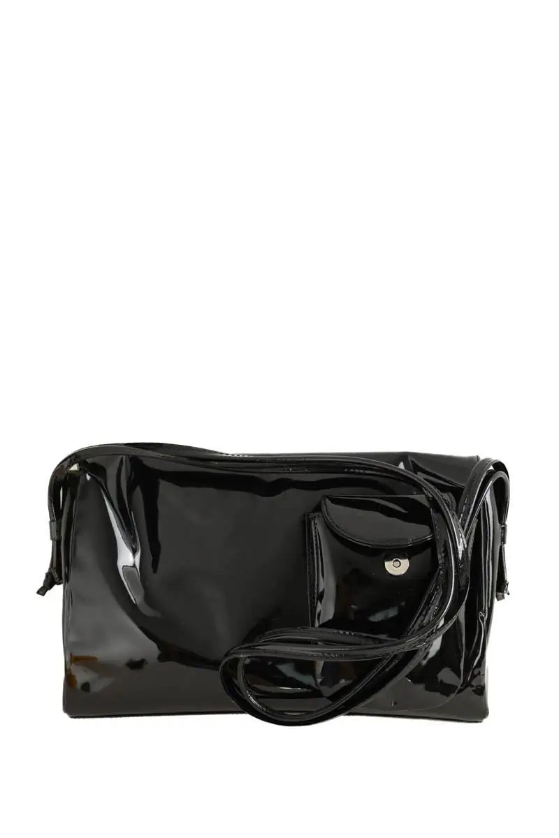 Sac porté épaule Ines de la Fressange Noir en Cuir verni