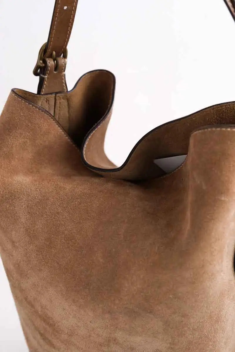 Sac seau Ralph Lauren Bellport bucket bag Camel en Daim