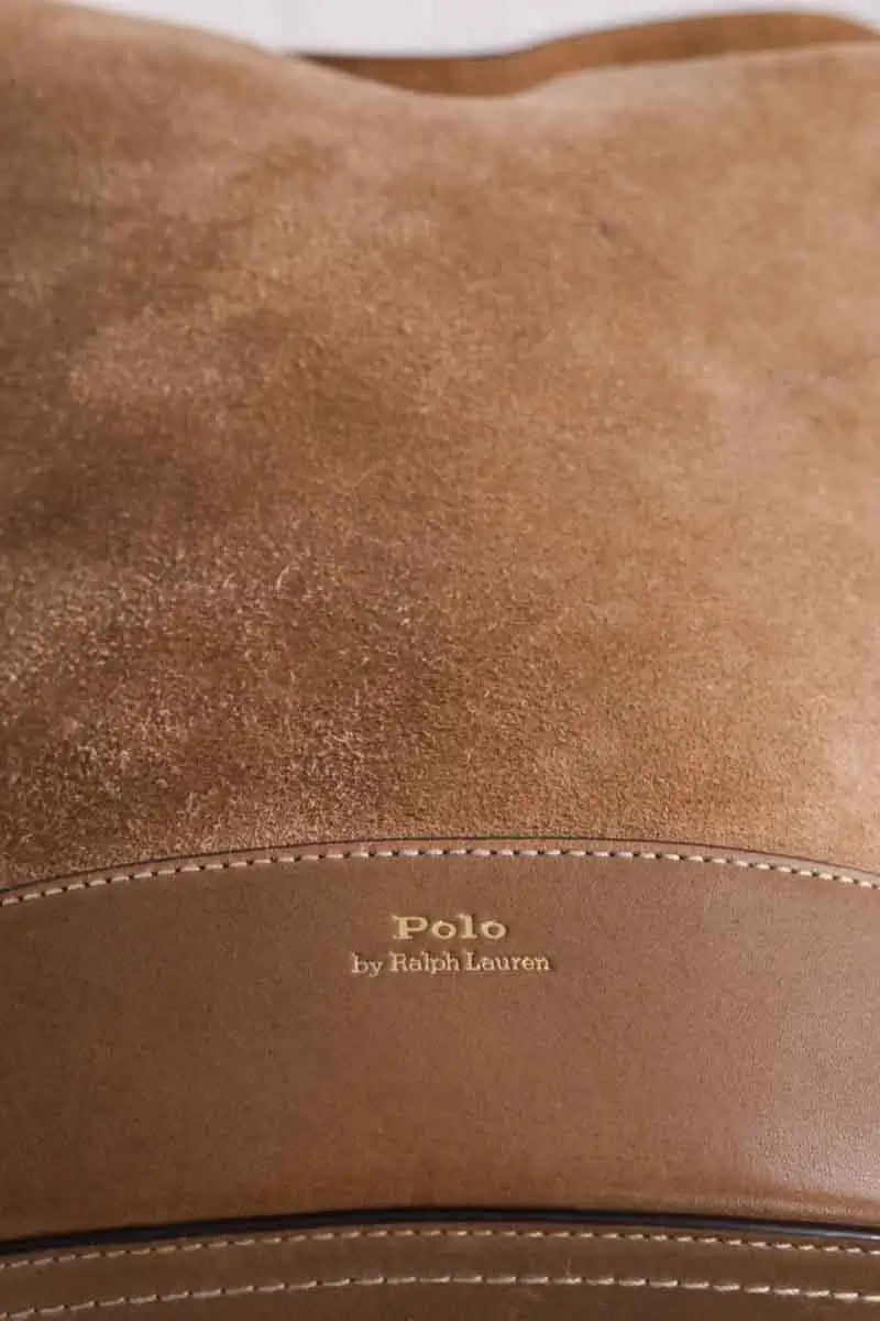 Sac seau Ralph Lauren Bellport bucket bag Camel en Daim