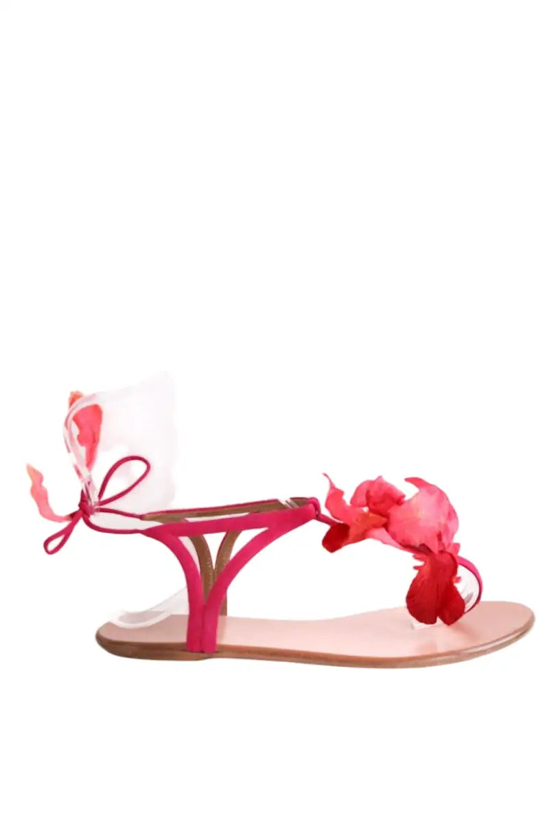 Sandales Aquazzura Flora sandal flat Rose en Cuir, taille 39 - Seconde Main