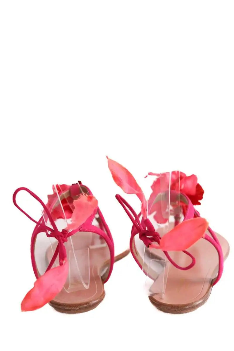 Sandales Aquazzura Flora sandal flat Rose en Cuir