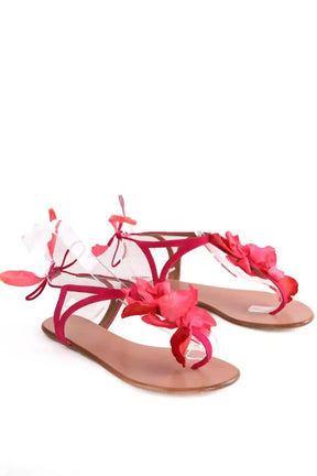 Sandales Aquazzura Flora sandal flat Rose en Cuir