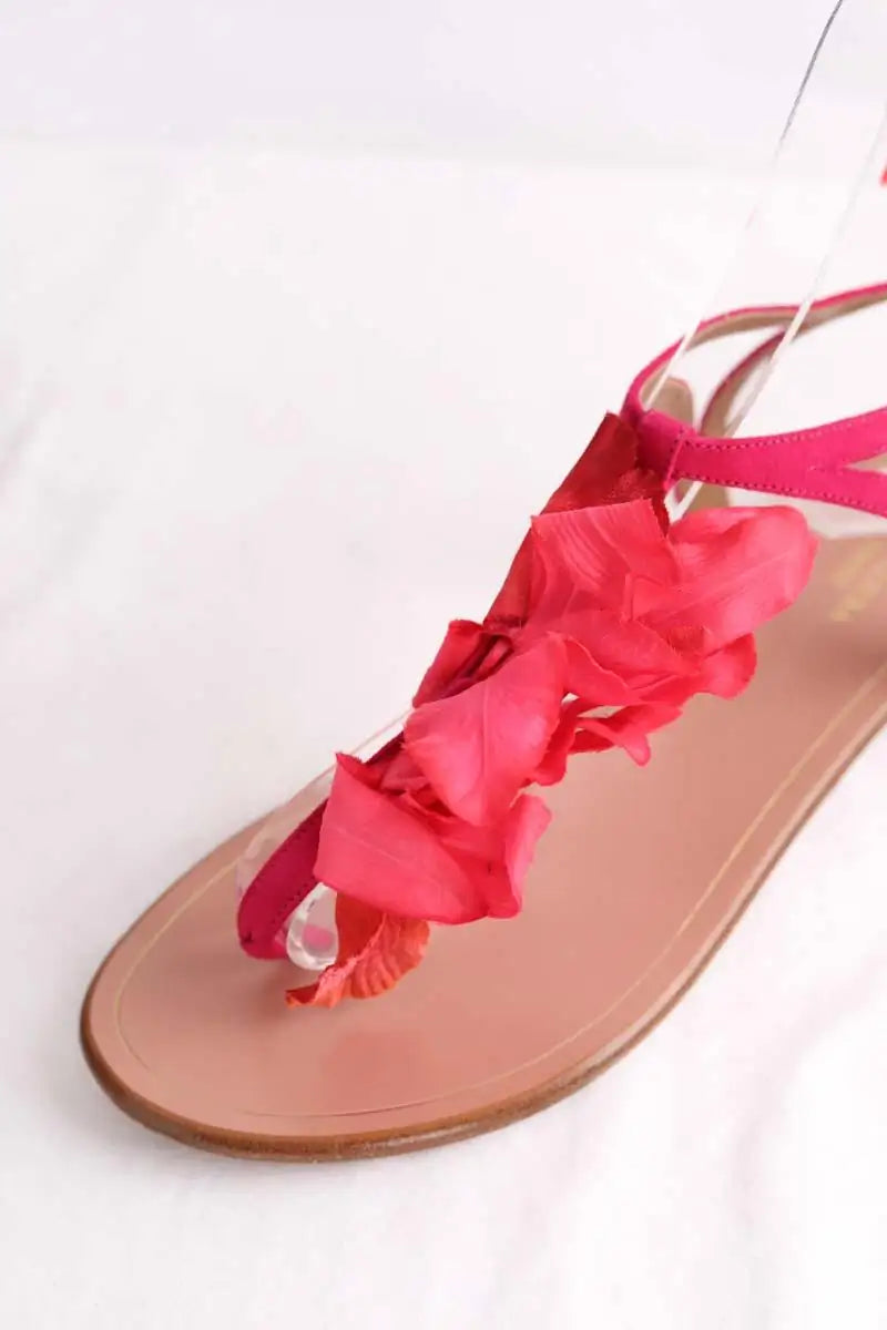 Sandales Aquazzura Flora sandal flat Rose en Cuir