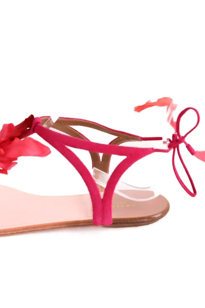 Sandales Aquazzura Flora sandal flat Rose en Cuir
