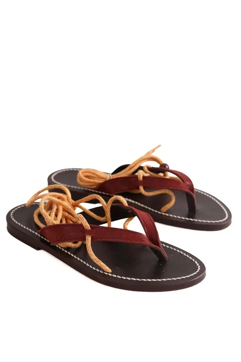 Sandales Balzac Amalfi embossé lézard Marron en Cuir