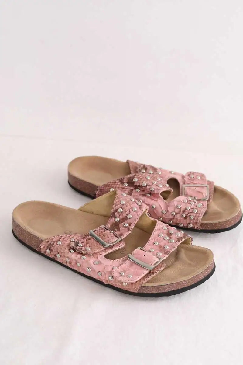 Sandales Claris Virot Rose en Cuirs exotiques
