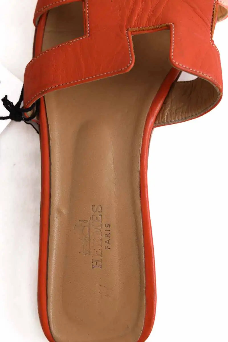 Sandales Hermès Oran Orange en Cuir