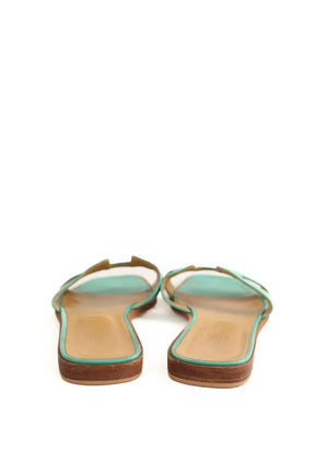 Sandales Hermès Oran Vert en Cuir