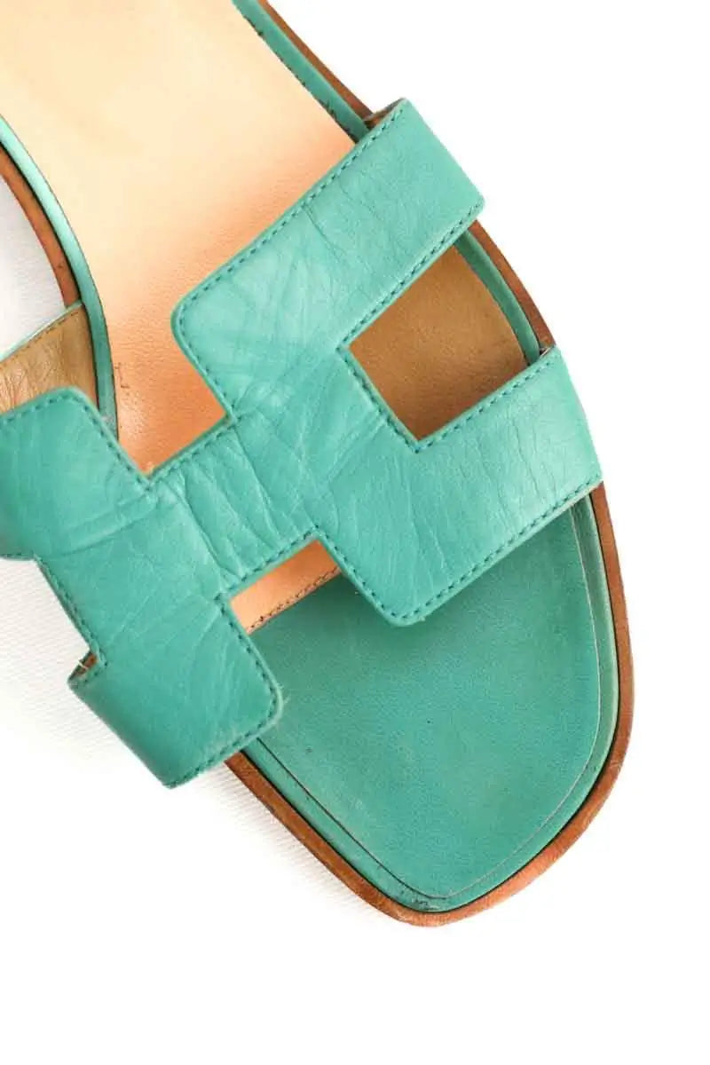 Sandales Hermès Oran Vert en Cuir