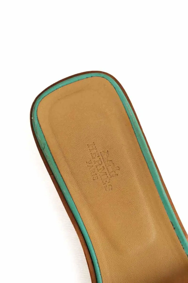 Sandales Hermès Oran Vert en Cuir