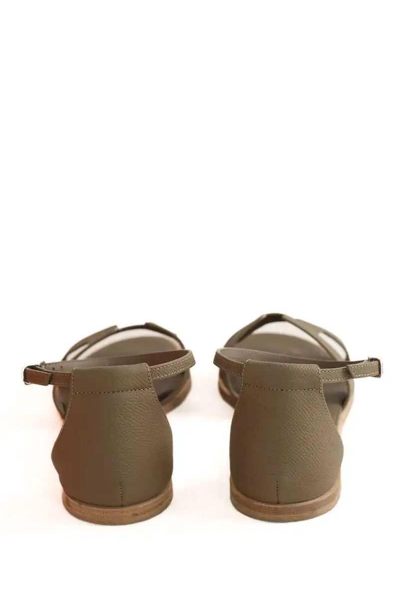 Sandales Hermès Santorini Kaki en Cuir