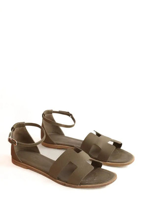 Sandales Hermès Santorini Kaki en Cuir